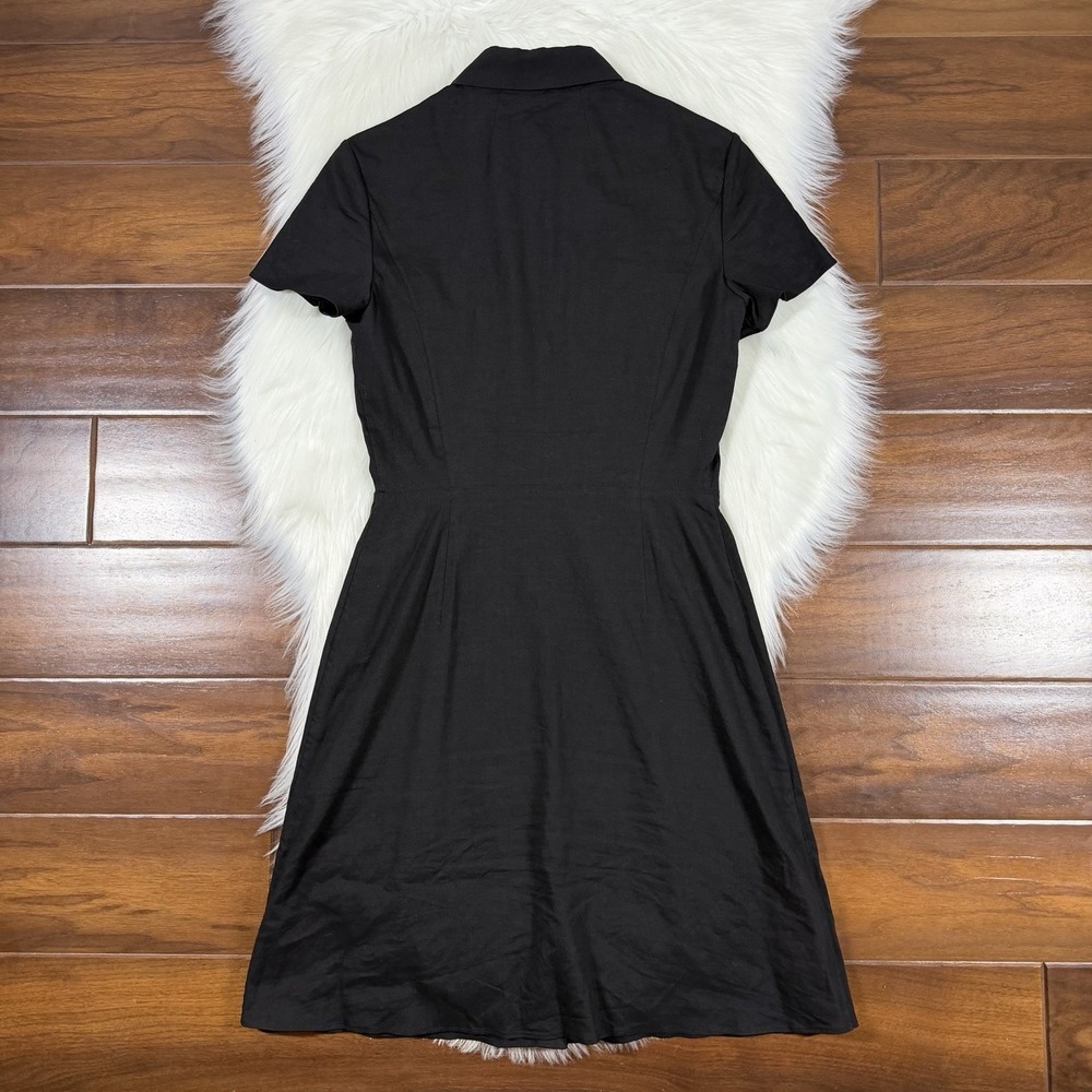 Theory Women's Size 2 Black Crunch Wash Linen Button Front Collared Shirt Dress - Picture 6 of 9
